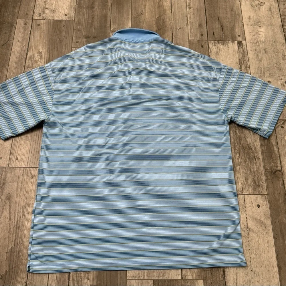 Nike Golf Polo Mens XXL Dri Fit Blue Striped Embroidered Shirt UV Protec…